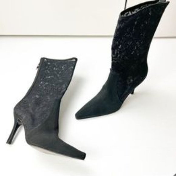 STUART WEITZMAN Ankle Boots Lace Pattern Lace Trim Embellishment Black size 7 - Picture 5 of 8